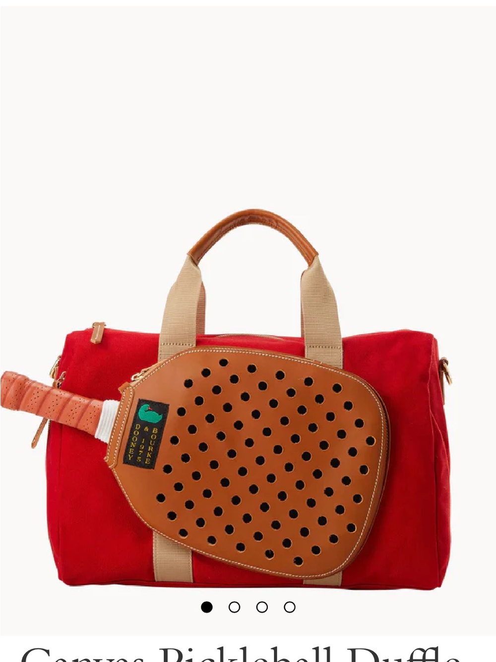 Dooney & Bourke Red Canvas Pickleball Duffel with Tan Leather Pouch